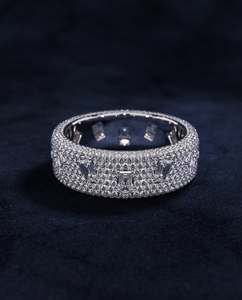 Eternity Band <b>Ring</b> Women's Diamond <b>Emerald</b> Cut Micro Pave Rhodium Plated 925 <b>Silver</b> Plated Glam Wedding Engagement <b>Ring</b> - Product Image 2