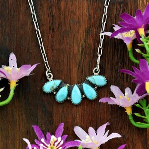 Collar de Plata de Ley con Turquesa, Colgante Bohemio con Forma de Lágrima, Estilo Occidental, Joyería Fina Americana para Mujer, Regalo de Moda - Product Image 6