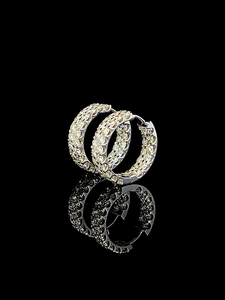 Pendientes de Aro de Lujo con Diamantes CVD en Oro de 14K, con Brillantes Diamantes CVD de Doble Hilera, Color EF, para Ocasiones Especiales - Product Image 2