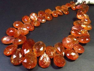 Perles de pierres précieuses naturelles africaines de haute qualité, en pierre de soleil orange scintillante, taille poire à facettes, qualité supérieure, 7-19 mm, brin de 8 pouces, pour bijoux - Product Image 2