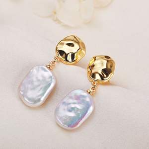 Pendientes de Perlas de Agua Dulce con Forma Barroca Francesa Cuadrada Blanca al por Mayor, Producto Elegante para Comercio Exterior - Product Image 2