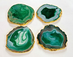 Handcrafted Natural Green Agate Slice <b>Coasters</b> with <b>Gold</b> Edge for Luxury Home Decoration Luxury Home Decor Gift Set - Product Image 1
