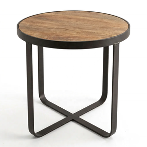 Table basse industrielle vintage moderne, petite, en fer et bois, écologique, durable, motif antique, pour salon - Product Image 3