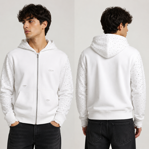 Glory Custom Oversized Washed Rhinestone Zip Up Hoodie 100% Cotton Soft Quick Dry Fabric Sun Faded Hoodie For Unisex Street Wear - Product Image 5