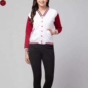 Women's Color Block Varsity Jacket Stand Collar <b>Cardigan</b> Button Front Casual Winter Outerwear Wholesale Women Varsity Jacket - Product Image 3