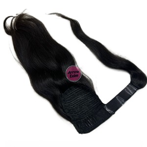 Queue de cheval à enrouler en cheveux humains indiens naturels 100% Temple Hair Grade 12A, sans perte, lisses - Product Image 4