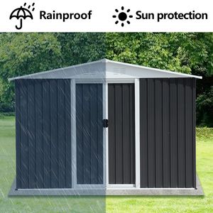 Abri de jardin 8x6 pieds avec porte coulissante, structure en alliage d'aluminium gris foncé et toit en pente – Produit de rangement et abri - Product Image 2
