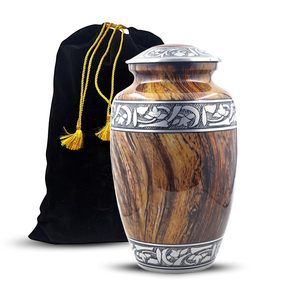 <b>Large</b> Cremation <b>Urn</b> for Human Ashes Adult Handcrafted Aluminium <b>Urn</b> Wood Texture Finish - Product Image 1