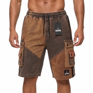 Pantalones Cortos Casuales de Algodón Lavado con Efecto Ácido para Hombre, Estilo Vintage, Deportivos, con Cintura Elástica y Cordón Ajustable, con OEM ODM - Product Image 5