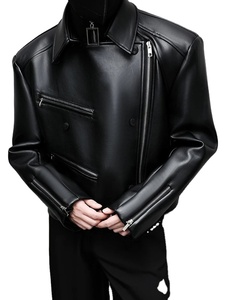เสื้อแจ็คเก็ตหนัง PU สำหรับผู้ชายคอปกคอตั้งแขนยาวสำหรับฤดูใบไม้ผลิฤดูใบไม้ร่วง - Product Image 3