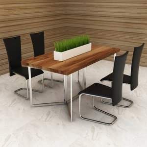 Juego de 4 sillas de comedor de hierro pulido cromado negro con asiento de piel sintética, muebles de cocina cómodos y elegantes - Product Image 1