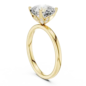 Anillo de Diamante Cultivado en Laboratorio de 2ct con Corte Cojín, Diseño Loto Esculpido, Engaste de Garra, Piedras Laterales Pavé, Joyería Solitaria de Oro Personalizada - Product Image 3