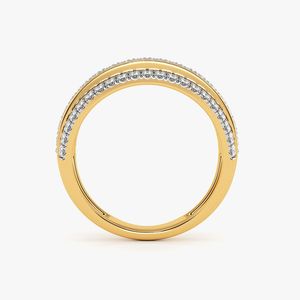Yellow Gold Triple Row Lab Grown Diamond Wedding Band - Product Image 2