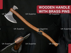 Tomahawks à double lame, tête en acier carbone forgé à la main, manche en bois, style Viking barbu, qualité DIY, pour abattage et camping, OEM ODM, direct usine - Product Image 2
