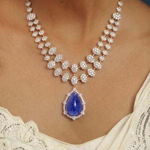 Collar con Colgante de Plata 925, Moissanita y Zafiro, Cadena con Cuentas de Cristal y Diamantes de Imitación, Joyería Elegante para Mujer, para Bodas - Product Image 3