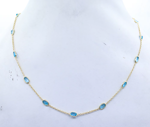 Collar de Alta Calidad con Colgante de Topacio Azul Suizo Natural, Corte Ovalado, Engastado en Bisel, Chapado en Oro, con Cuentas Finas, Ideal para Regalo - Product Image 6