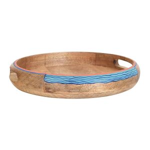 Plateau de service rond en bois de manguier, bol décoratif en bois avec bord laqué, cadeau personnalisé pour la maison, la cuisine ou le restaurant - Product Image 1
