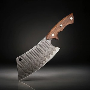 Couteau à découper artisanal moderne en acier Damas, avec manche en bois ambidextre, extra-affûté, forgé, compatible lave-vaisselle, étui en cuir - Product Image 4