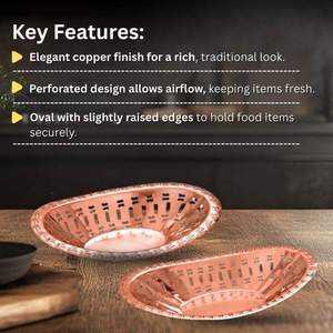 Premium Quality Pure Copper Modern Oval Eco-Friendly <b>Bread</b> Serving <b>Basket</b> Tableware for Home Hotel Restaurant Bakery Parties - Product Image 3