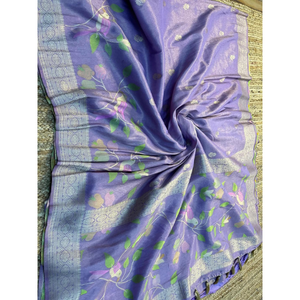 Premium <b>Purple</b> Silk <b>Saree</b> with Elegant Floral Design and Woven Border - Product Image 1