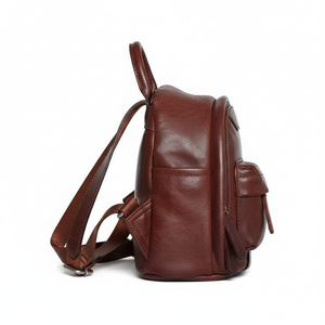 Genuine Leather Women's <b>Mini</b> <b>Backpack</b> Square Shape Zipper Closure Detachable Strap Retro Style Daily Use Softback - Product Image 2