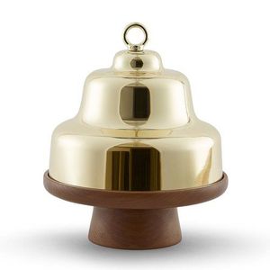 Soporte de Pastel de Metal Dorado de Lujo con Base de Madera, Exhibidor de Postres con Base de Madera - Product Image 1