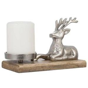 Porte-bougie en forme de cerf sculpté à la main avec base en bois pour la décoration de Noël, présentation sur table - Product Image 1