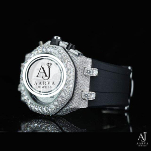 White Gold Automatic Mechanical Watch Diamond Bezel Stainless Steel Case <b>Silicone</b> Strap Chronograph Style Fashionable for Men - Product Image 1
