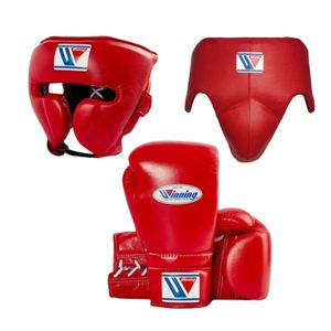 Guantes de Boxeo Profesionales Rojos Winning BOXING, Personalizables con Cordones y Cierre de Velcro, de Cuero Genuino, para Entrenamiento de Kick Boxing - Product Image 1
