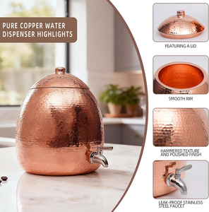 Pure Copper <b>Water</b> Dispenser Hand Hammered Heavy Gauge Copper <b>Water</b> Storage <b>Container</b> Large Capacity Beverage Server <b>with</b> <b>Tap</b> - Product Image 5