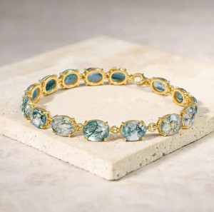 Pulsera de Plata de Ley con Dije de Ágata Musgosa de Corte Ovalado, Joyería Elegante Inspirada en la Naturaleza, Regalo de Aniversario - Product Image 3