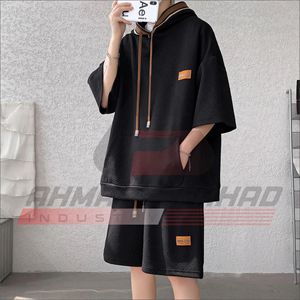 Ensemble T-shirt à Capuche Respirant à Manches Courtes pour Homme, Personnalisable à l'Unité, Tendance Décontractée, Grande Taille, Deux Pièces, 100% Coton - Product Image 6