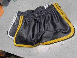 กางเกงบ็อกเซอร์หนังแท้ลายทางสีเหลืองสำหรับผู้ชาย หนังแกะแท้เนื้อนุ่ม กางเกงชั้นในหนังแท้ สไตล์เกย์ เซ็กซี่ สวมใส่สบาย - Product Image 5