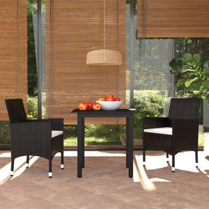 Juego de Comedor Mediano de Ratán Sintético Negro con Acero, Tela y Vidrio, con Aluminio para Uso en Jardín - Product Image 1
