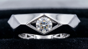 Custom 14KT <b>Silver</b> Plated White Gold Men's Classic Engagement <b>Solitaire</b> Diamond <b>Ring</b> | Angular Geometric Wedding <b>Ring</b> | Fine - Product Image 5