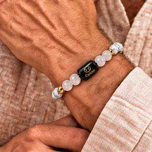 Pulsera del Zodíaco Cáncer al por Mayor, Pulsera de Cuentas de Cuarzo Lechoso Howlite Natural, Joyería de Piedras Preciosas de Astrología Personalizada para Hombres - Product Image 5