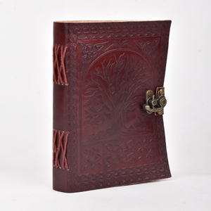 <b>A5</b> Vintage Embossed Tree of Life <b>Diary</b> Notebook 100 Pages Lock Journal Burgundy Leather Look Premium Durable Handmade Stationery - Product Image 2