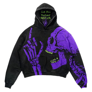 Sudadera con Capucha y Logotipo Personalizado, Algodón Grueso, Ropa Urbana, Fabricante, Proveedor OEM, Estampado de Calavera y Mariposa - Product Image 2
