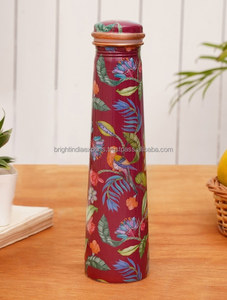 Handcrafted Copper Water <b>Bottle</b> Wholesale Bulk Supplier India Floral Pattern Copper Water <b>Bottle</b> With Lid Portable Travel Drinks - Product Image 1