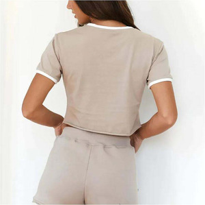 Women's Cropped tank <b>top</b> Solid Color O-Neck Short Sleeve Casual Breathable Knitted <b>crop</b> <b>Top</b> for women in cheep price - Product Image 2