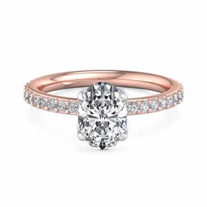 Anillo de Compromiso con Diamante Cultivado en Laboratorio de Corte Ovalado, Halo Oculto, Banda Pavé, Solitario, Oro, Anillo de Propuesta, Certificado IGI, Aniversario Nupcial - Product Image 2