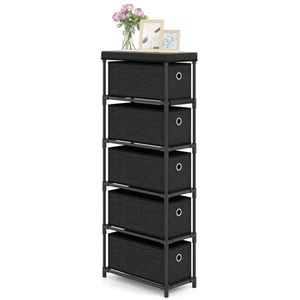 Modern Minimalist 5-Drawer Chest of Drawers with Industrial Wood Top Versatile As Nightstand/ <b>Side</b> Table - Product Image 1