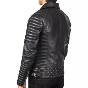 Custom Mens Ribbed <b>Biker</b> Leather <b>Jacket</b> Slim Fit Asymmetrical Zip Genuine Lambskin Motorcycle <b>Jacket</b> OEM - Product Image 3