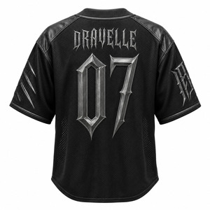 Maillot de baseball noir en maille épaisse pour homme, style gothique streetwear, coupe oversize, boutonné, avec épaules en similicuir - Product Image 4