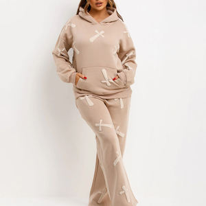 Conjunto de Pantalones y Sudadera con Estampado Personalizado, Chándal de Dos Piezas para Mujer, Sudadera Corta y Pantalones Deportivos de Alta Calidad - Product Image 4