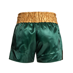 Shorts de boxe Askar vert avec ceinture dorée, sérigraphie, coupe ample, unisexe, 100 % polyester, légers, pour arts martiaux - Product Image 2