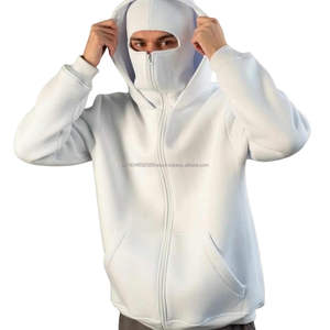 Sweat à capuche balaclava rétro Y2K surdimensionné à double couche avec fermeture éclair pour homme et femme, lavage au sable, streetwear d'hiver, doublure unie, vente en gros - Product Image 4