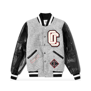 Heather grey len tay áo đứng cổ áo mùa đông tùy chỉnh letterman Varsity áo khoác với thêu và logo phía trước - Product Image 1