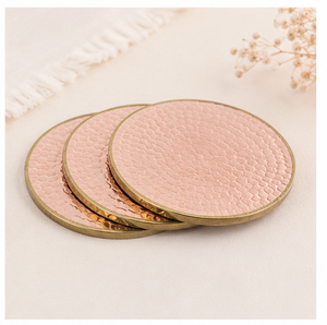 Pure Copper Hammered Design Coasters <b>Set</b> Artisanal Round Metal Tabletop Protector For Coffee Mugs & <b>Tea</b> Cups <b>Antique</b> Decoration - Product Image 6