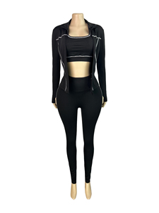 Premium Women's Seamless Yoga Set 3 Piece Nylon Spandex Fitness Leggings <b>Bra</b> Jacket Halter Neck Four-Way Stretch Eco-Friendly - Product Image 4